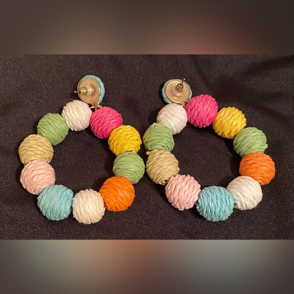 Colorful Rope (Raffia wrapped) Bead Hoop Earrings - Multicolor - Picture 2 of 8